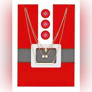 Macy’s Gold-Tone Pendant Necklace Gift Card Santa Suit Holiday Set Merry Christ
